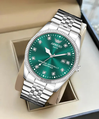 ABREXO Abx7770-Silver Green Pilot Series Pilot Series Date Working Green Dial Silver Quartz Mechanism Watch For Boys Analog Watch  - For Men