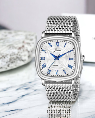 JAINX Silver Square Dial Steel Chain Vintage Analog Watch  - For Men