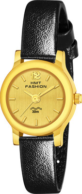 Hmt Fashion Gold Dial Black Leather Strap Watch For Women Formal Series Analog Watch  - For Women