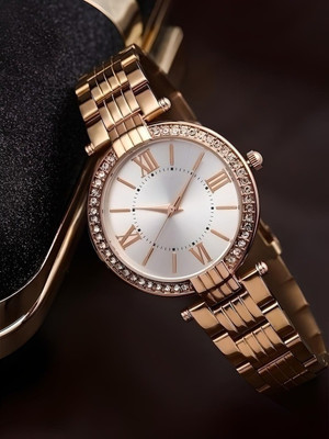 NITYA DRW009/Rosegold Silver dail womens watch Classy Silver Dial With Premium Diamond Studded Stainless Steel Case for Girl Analog Watch  - For Women