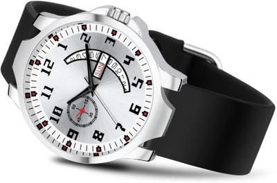 exactor Premium Stylish Day & Date Display Casual & Formal Wear Watch For for Boys & Men New Arrival Luxury Look Men Watches Day Date Working Silver Dial Silicone Strap Analog Watch  - For Men