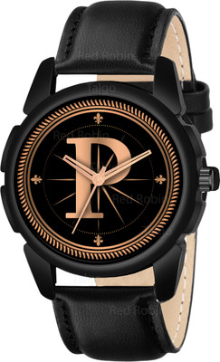 Sky Mart ALPHA-P-J16-BLK-L Fancy Design Stylish ALPHABET P Dial Black Leather Strap Men Wrist Watch Analog Watch  - For Boys