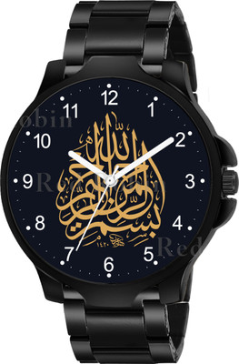 Talgo IW002-NUM-3K-BLK-CDBLK ISLAMIC Bismillah Design Round Dial Black Silicone Strap Muslim Analog Watch  - For Men