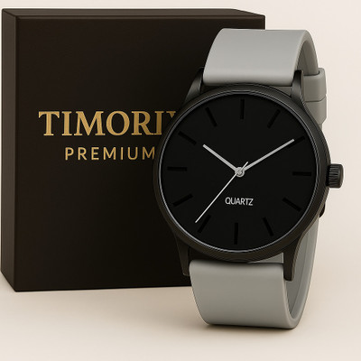Timorix Silicone Black & Light Grey Quartz Black Dial & Light Grey Strap Analog Watch for Men | Stylish Quartz Analog Watch  - For Men