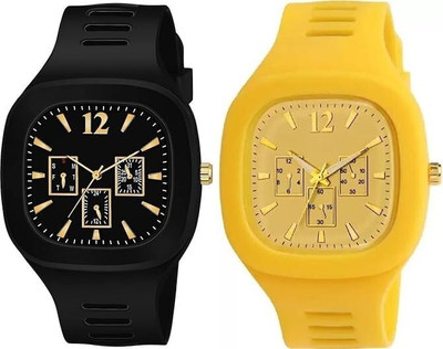 dmash Square DIAL Analog Silicon Strap ADDI Stylish Designer Analog Watch Combo of 2 Analog Watch  - For Men