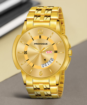 PROVOGUE Original Gold Plated Day and Date Functioning Analog Watch  - For Men