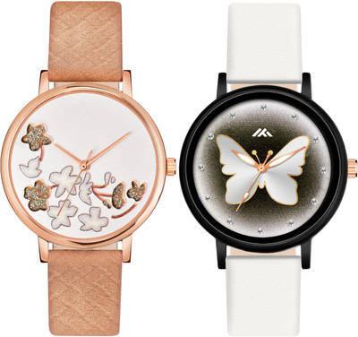 Loretta LT-504-522 Pack of 2 Leather Belt Round Dial Combo Women Analog Watch  - For Girls