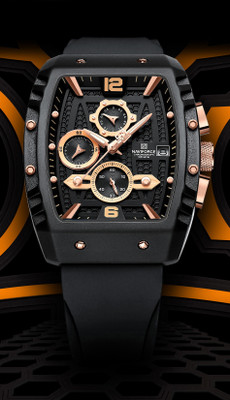 NAVIFORCE 8025 rose gold and black chronograph dial with soft stylish silicon strap waterproof Analog Watch  - For Men