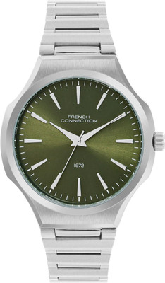 French Connection Ranger Men's Analog Silver Watch | Green Sunray Dial Analog Watch  - For Men