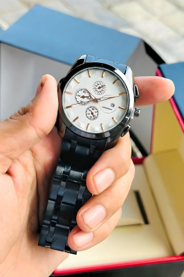 NITYA TSHORT - FULL Black New Formal Analog Watch for Men's Day & Date Feature Dial Stainless Steel Strap Analog Watch  - For Men