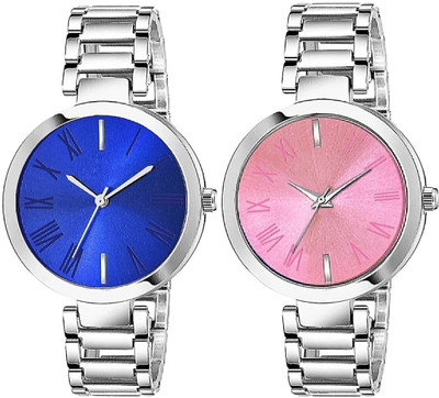 SHURAI combo pack of 2 set watches Classy Pink Dial With Premium Studded Stainless Steel Case for Uptown Girl's Analog Watch  - For Women