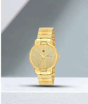 WIZARD TIMES Formal and Party Wear Watch for Men Men's Watch Golden Stainless Steel Strap Golden Day & Date Dial Water Resistant Analog Watch  - For Boys