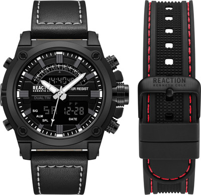 Kenneth Cole Reaction New Collection Black Round Dial with Synthetic Leather & Silicon Band Analog-Digital Watch  - For Men