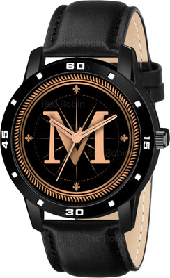 juniax ALPHA-M-AVO-BLK-L Fancy Design Stylish ALPHABET M Dial Black Leather Strap Men Wrist Watch Analog Watch  - For Boys