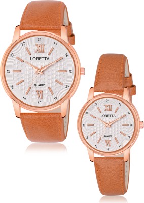 Loretta White Dial Tan Leather Belt Men & Women Analog Watch  - For Couple