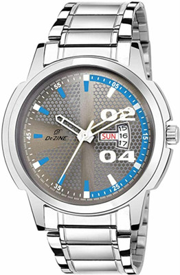 Dezine Grey Dial Day Date Functioning Metal Analog Watch  - For Men