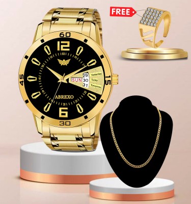 ABREXO 1220 Day & Date Working Golden Wrist Watch with Accessory Special Combo for Boys Analog Watch  - For Men