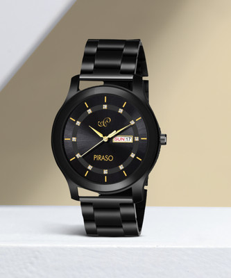 PIRASO D&D C22 BLACK Black Dial & Black Chain Watch With Day And Date Display Watch For Boys Analog Watch  - For Men
