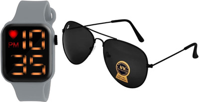 PIRASO HEART LED GREY & 3026 BLACK COMBO Lifestyle Dial Color Black & Grey Strap Watch For Boys And Girls Digital Watch  - For Men & Women