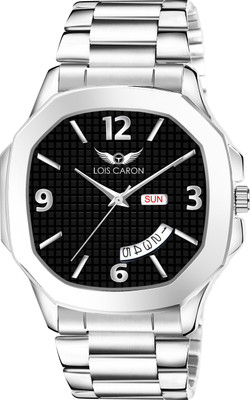 LOIS CARON LCS 8312 Square Day and Date Functioning Stainless Steel Strap New Quartz Analog Watch  - For Men