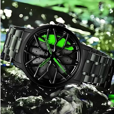 Takatak Men's Sports Analog Watch with Racing Rim Rotating Dial, Black wheel watch Analog Watch  - For Men