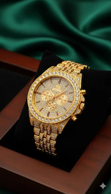 RealBuff Chrono Realbuff Men's Luxury Gold Chronograph Watch – Fully Iced Out Design Analog Watch  - For Men & Women