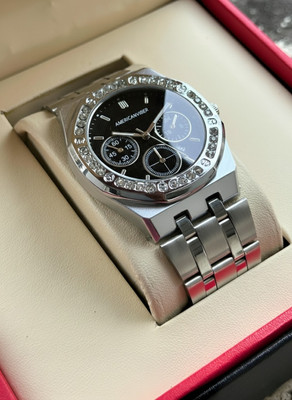 Americanviber AVM0038 Diamond Studded | Adjustable Stainless Steel Strap | 3D Glass | Date Function Analog Watch - For Men