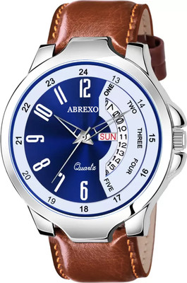 ABREXO Abx2916-Blue Brown New Day and Date Functioning Tan Strap Blue Dial Quartz Boys Analog Watch  - For Men