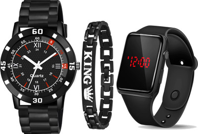 casera 3 combo led 1252 Combo Pack Of 3 Rubbers Strap Kids Led And Analog watch And King Lucky Analog-Digital Watch  - For Men