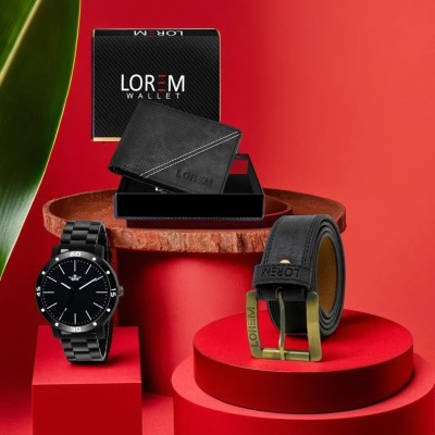 LOREM LR112-WL35-BL01 Mens Combo Of Watch With Artificial Leather Wallet & Belt Analog Watch  - For Men