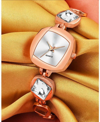 SHURAI 192_GOLD High Quality Classic Designer Shine Rosegold Round Dial Studded Fit Bracelet Analog Watch  - For Women