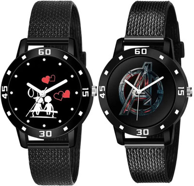 WRISTON Couple Bench & Avenger Design Dial Combo Watch With PU Strap For Girl & Women Analog Watch  - For Girls