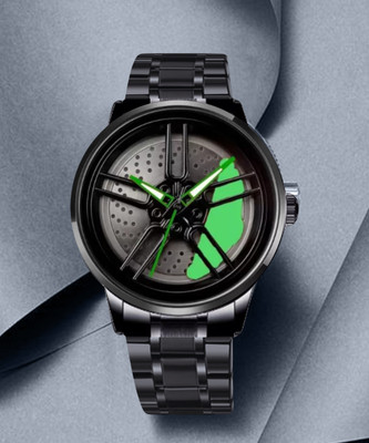 SHEEEN Spinning car wheel rotating gyro green watch Car wheel watch | Spinning watch | Roatating watch | Gyro watch | Green watch Analog Watch  - For Men