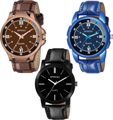 SPINOZA brown black and denim blue color strap and dial design watches combo for boys Analog Watch  - For Men
