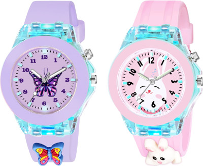 MAAN INTERNATIONAL Kids-Butterfly-Rebbit Multicolor Lights 3D Cute Cartoon Multi Function Rubber Strap Kidd's Boys Analog Watch  - For Boys & Girls
