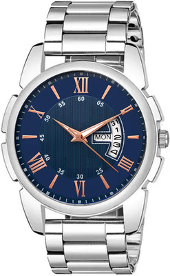 Niyati Nx J16 Silver Case Blue Day Date Dial Silver Chain Watch Analog Watch  - For Men