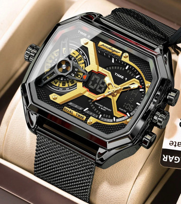 POEDAGAR Mens Dual Time Chronograph Luxury Watch Golden Wrist Watch For Men Analog-Digital Watch  - For Men