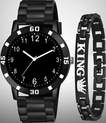 SHURAI 20212-52BLACK_KING BRACELET Black Watch with King Bracelet with Branded Packaging Analog Watch  - For Men