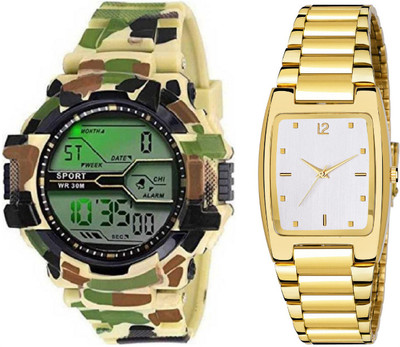 Brostin Exlcusive Design WHITE DIAL GP SQUARE WATCH_Combo_Yellow Military men's Watch Analog-Digital Watch  - For Men