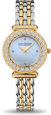 Saint Honore Paris CURRENT WHITE MOP DIAL WITH DIAMONDS DIAL 2 HANDS RONDA 1062 Movement Analog Watch  - For Women