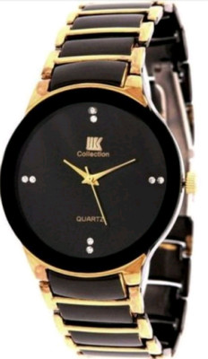 IIK 72 Collection Black Studded Dial with Black & Golden Metallic Bracelet Strap Analog Watch  - For Men & Women