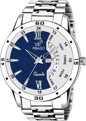 PIRASO PR2921 Bleed Blue Day and Date Functioning Steel Strap Adult Boys Analog Watch For Men Analog Watch  - For Men