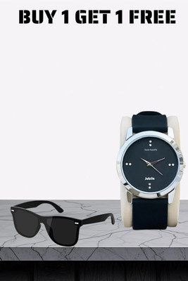 NITYA DRM13 = BLK WITH GOGLS Silicon belt Watch with Black wayfarer sunglasses 2 Pcs Combo Set of Watch & Sunglass for Boys & Men Black Analog Watch  - For Men