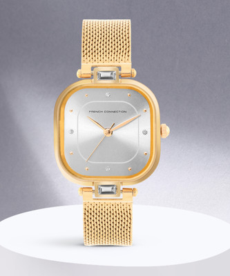 French Connection Square Dial Sqaure Silver Dial Analog Watch  - For Women