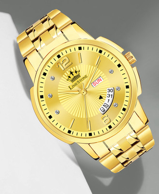 LIMESTONE Day & Date Original HMTS Gold Plated Adjsutable HMTS Bracelet Quartz Analog Watch  - For Men