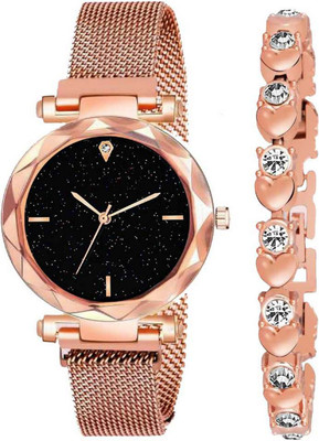 NESTER MG4PWNS0839 Sparkling Diamond Cut Rose Gold Magnetic Strap Luxury Analog Watch  - For Girls