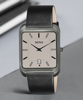 NOVA Slim watch All Grey Thin With Date Leather Strap watch Analog Watch  - For Men