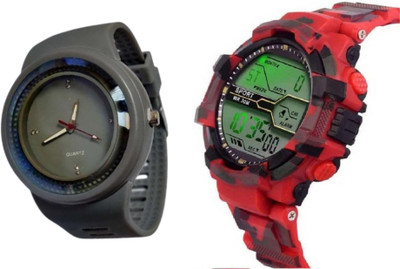 Brostin Brithday Special Red Military men's Watch_Combo_Round Mujhed-Grey-Watch Analog-Digital Watch  - For Men