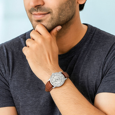 Walrus LWM-VRTN-070907 Walrus Veteran Wrist Watch | Silver Dial | Brown Croco Strap Analog Watch  - For Men