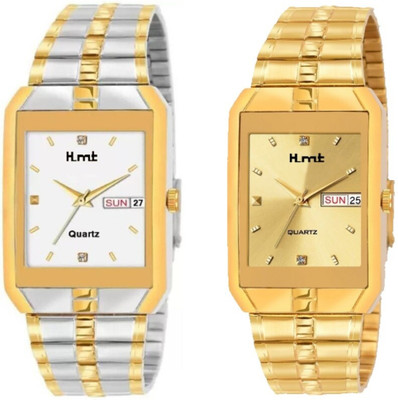 HLMT Analog Watch- Day & Date Original Gold Plated Adjsutable Bracelet Quartz Analog Watch Analog Watch  - For Men